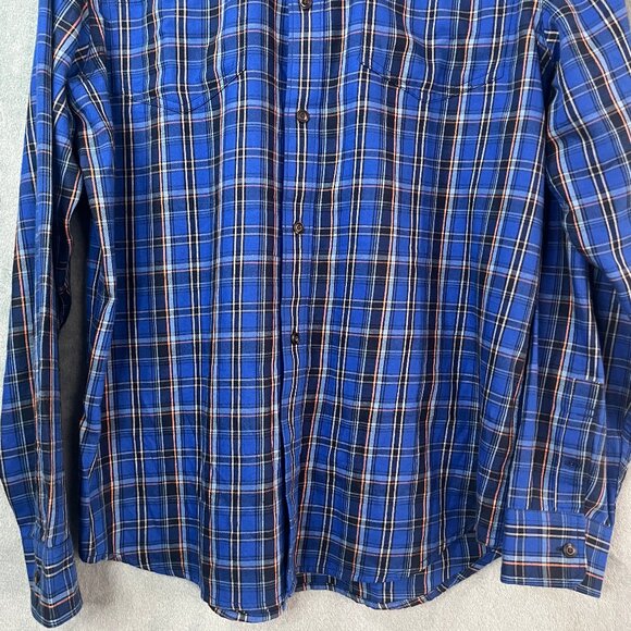 Prana Dolberg Flannel Shirt Mens L Blue Plaid Slim Fit Long Sleeve Button Up - Picture 3 of 15